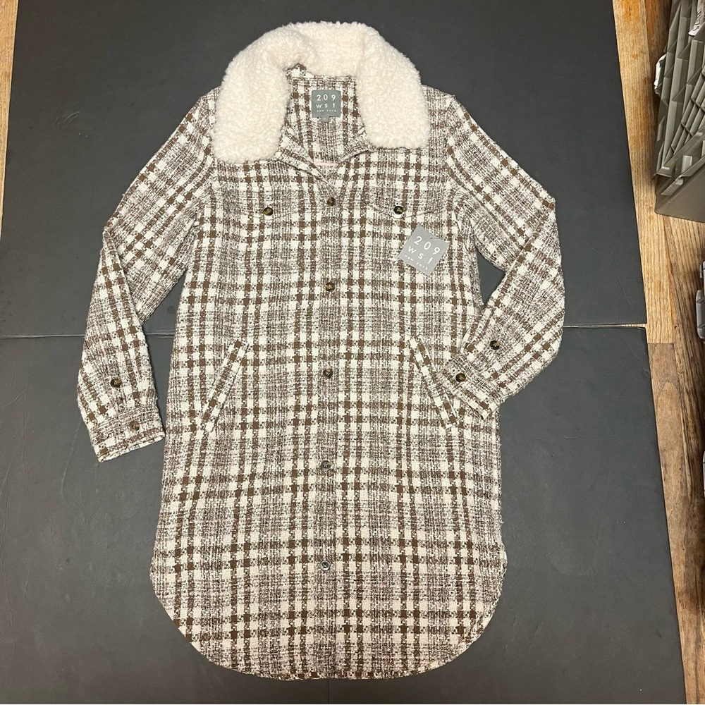 209 West Penny Lane Plaid Faux Fur Coat NWT • Vintage Inspired • Mid Length